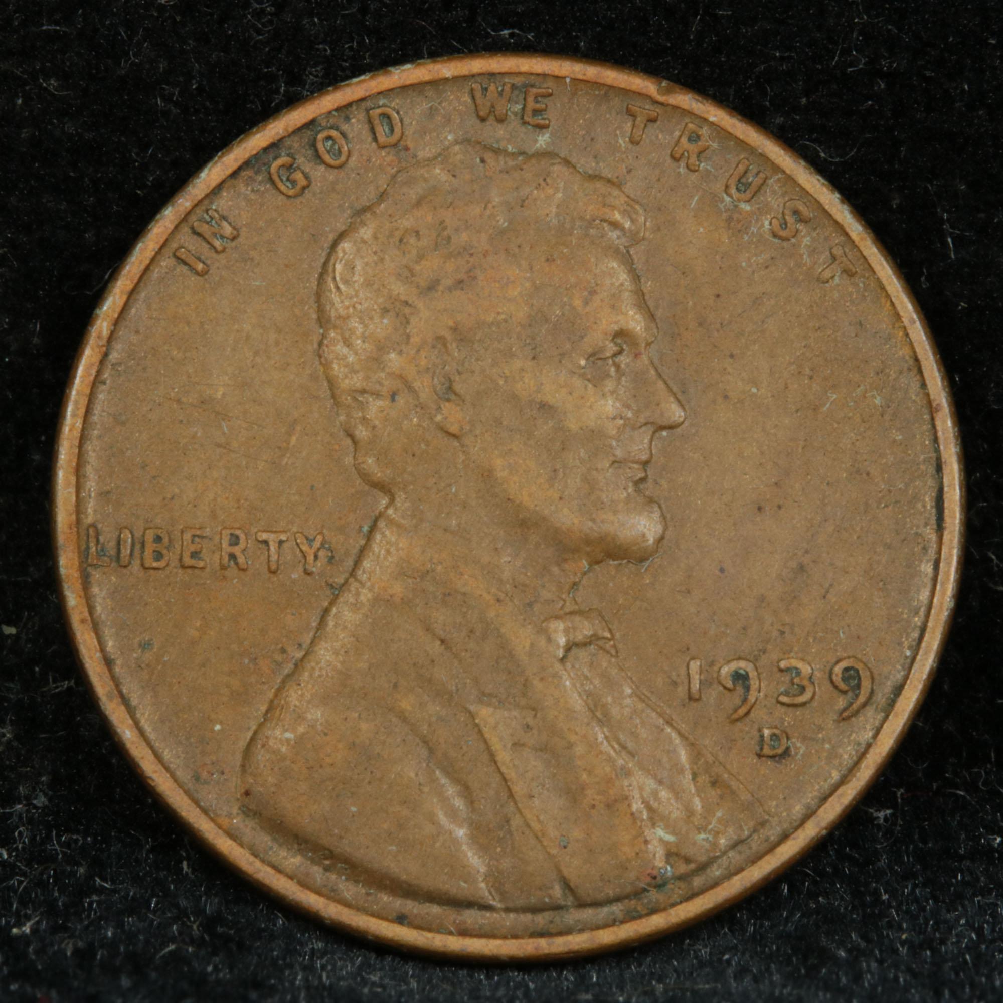 1939-d Lincoln Cent 1c Grades xf+