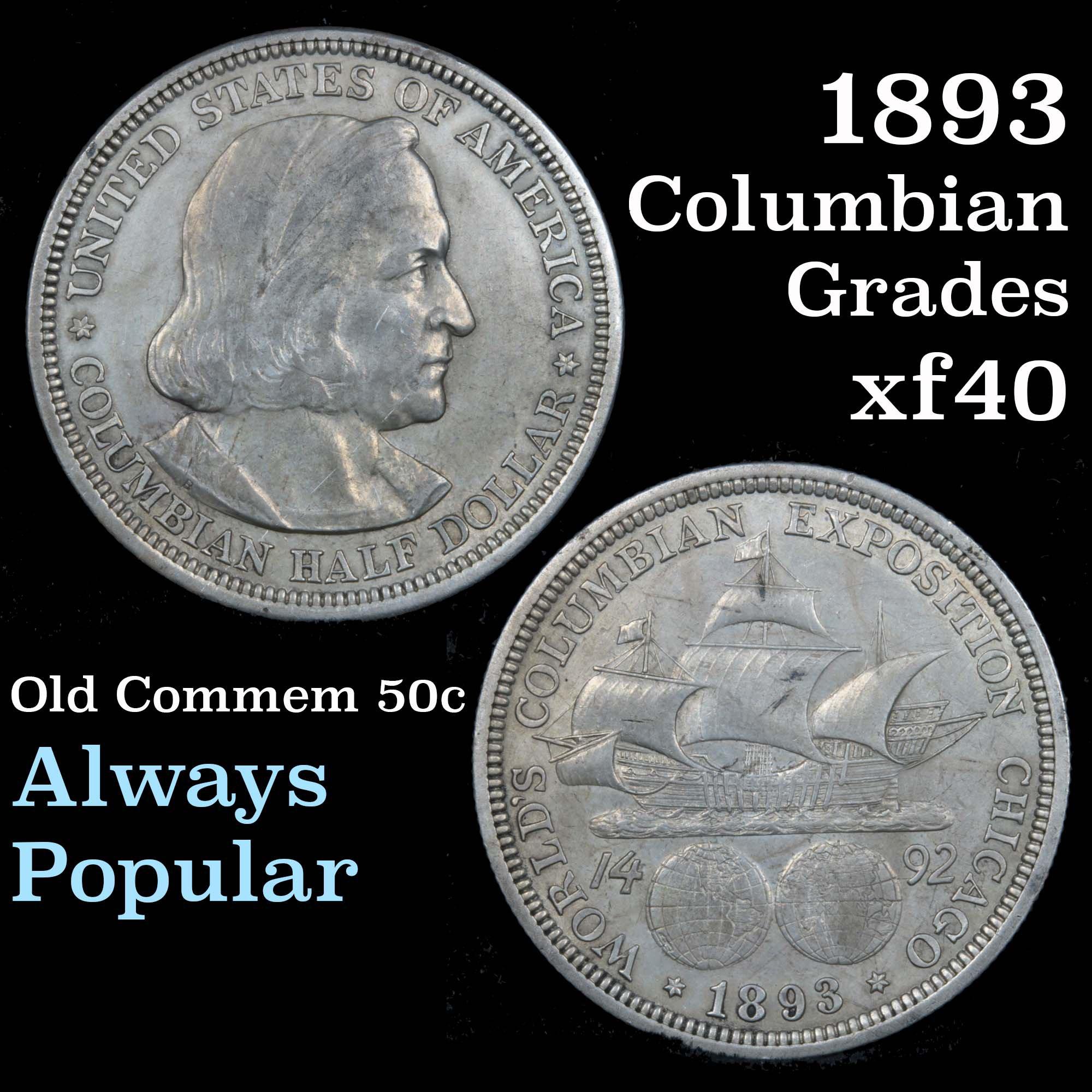 1893 Columbian Old Commem Half Dollar 50c Grades xf