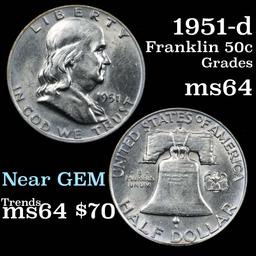 1951-d Franklin Half Dollar 50c Grades Choice Unc