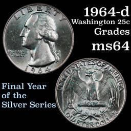 1964-d Washington Quarter 25c Grades Choice Unc