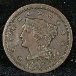 1846 Tall Date Braided Hair Large Cent 1c Grades xf details