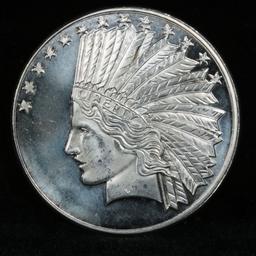 1 ounce .999 fine Silver Round in $10 Gold Indian Tribute Design