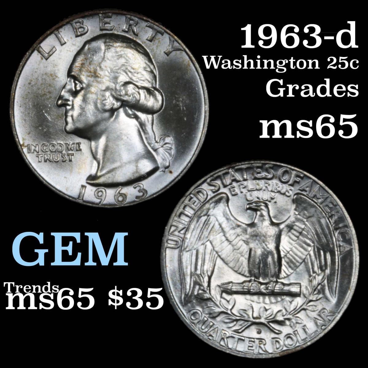 1963-d Washington Quarter 25c Grades GEM Unc