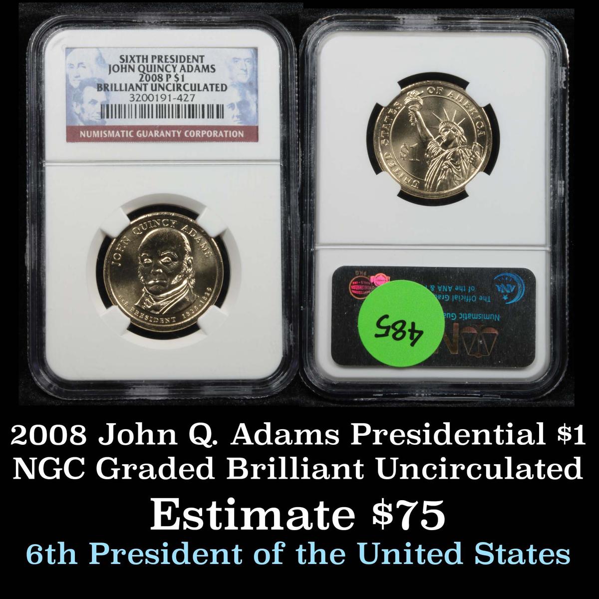 NGC 2008 John Quincy Adams Presidential $1 Graded Brilliant UNC By NGC