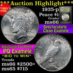 ***Auction Highlight*** 1935-p Peace Dollar $1 Graded GEM+ Unc by USCG (fc)