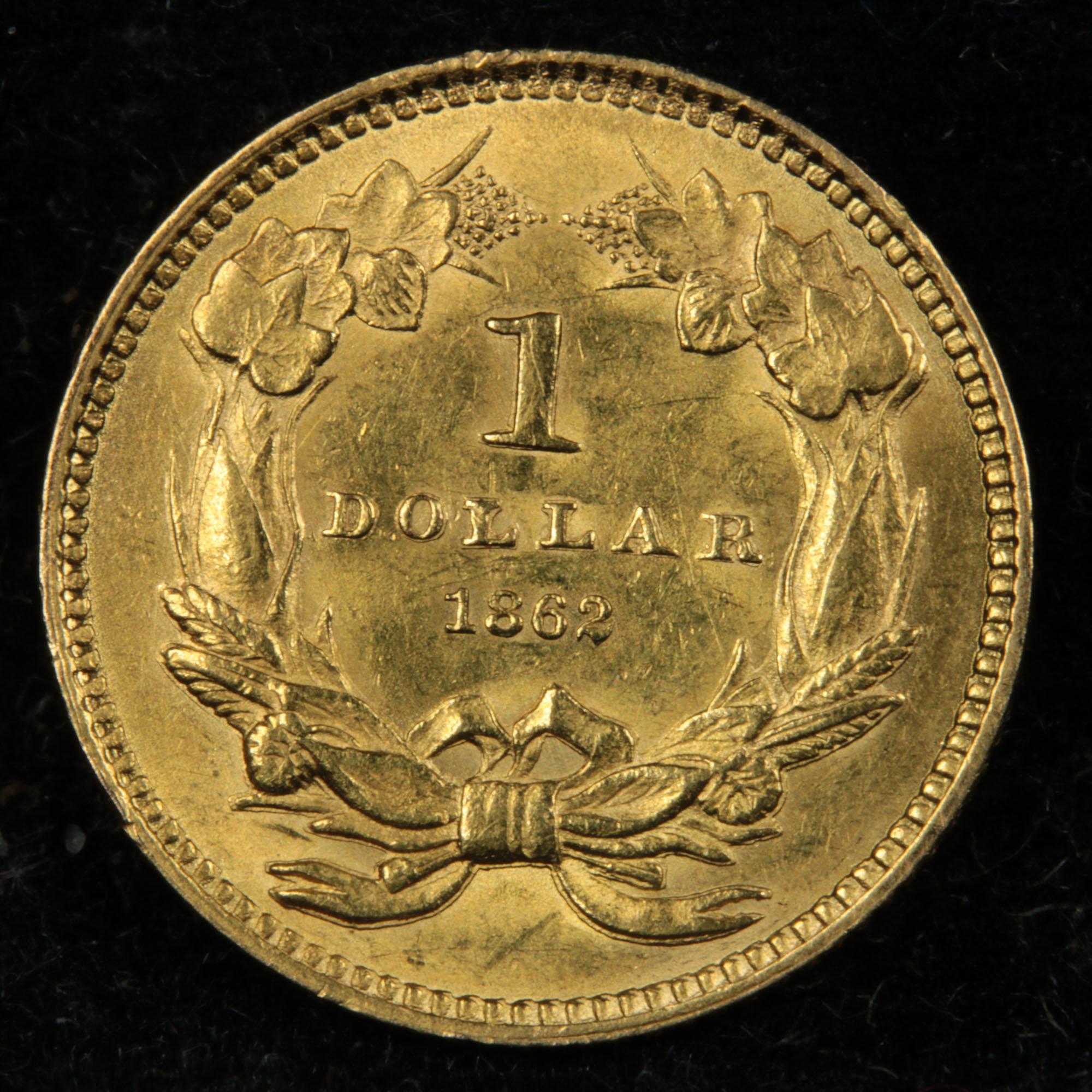 ***Auction Highlight*** 1862 Liberty Gold $1 Grades Choice Unc (fc)