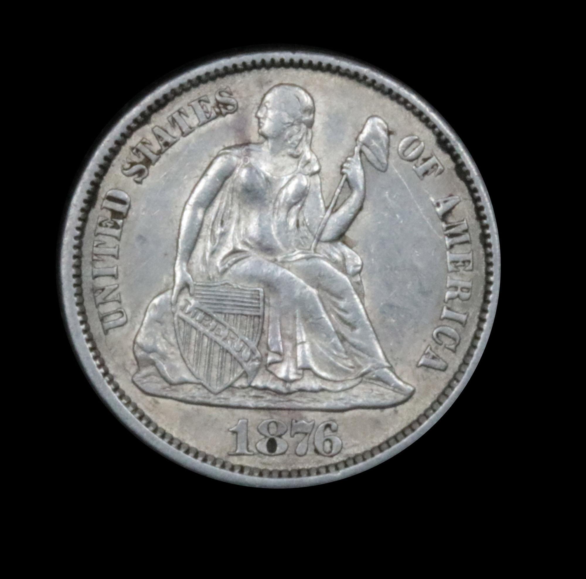 ***Auction Highlight*** 1876-cc Seated Liberty Dime 10c Graded Choice Unc by USCG (fc)