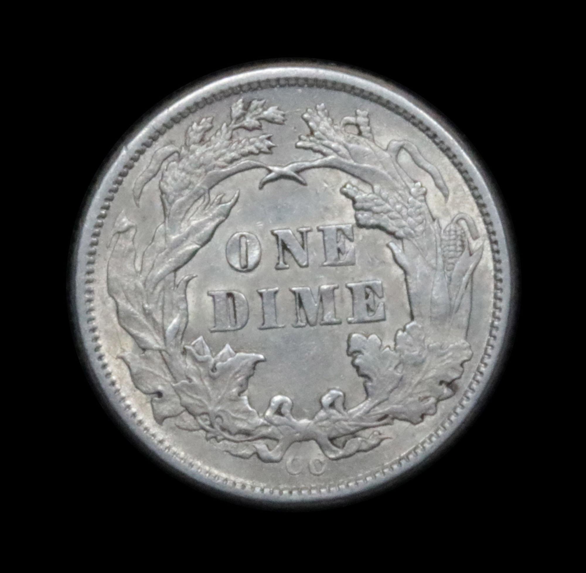 ***Auction Highlight*** 1876-cc Seated Liberty Dime 10c Graded Choice Unc by USCG (fc)