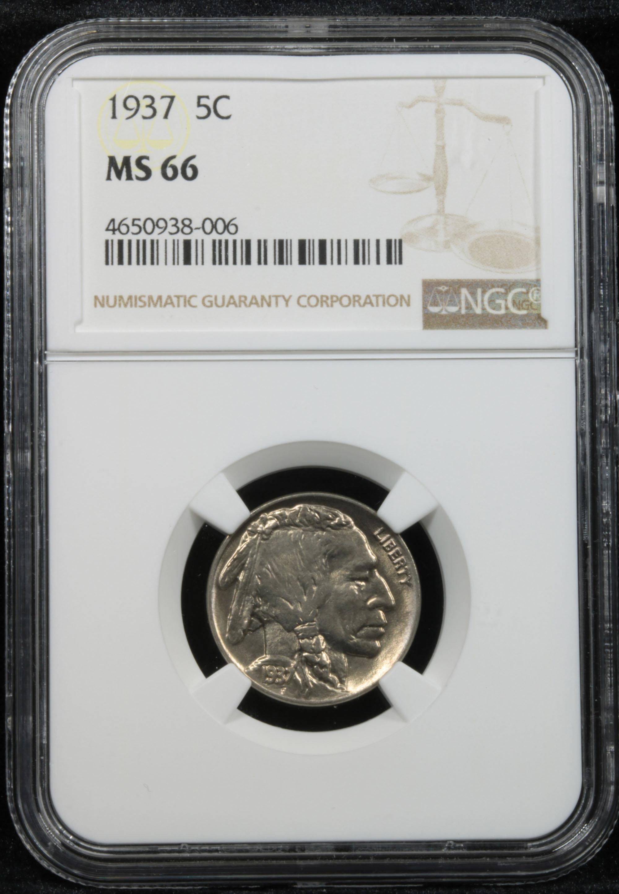 NGC 1937-p Buffalo Nickel 5c Graded ms66 By NGC