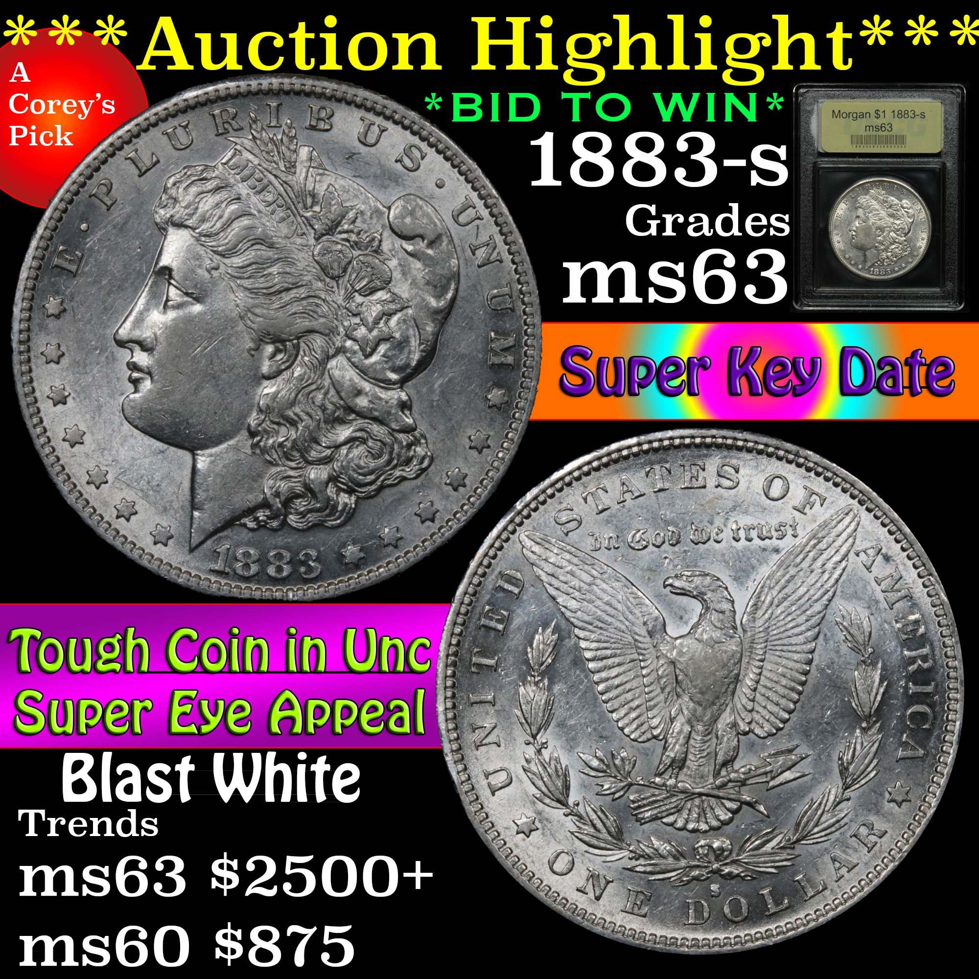 ***Auction Highlight*** Key Date 1883-s Morgan Dollar $1 Graded Select Unc by USCG (fc)