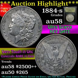 ***Auction Highlight*** Key Date 1884-s Morgan Dollar $1 Graded Choice AU/BU Slider by USCG (fc)
