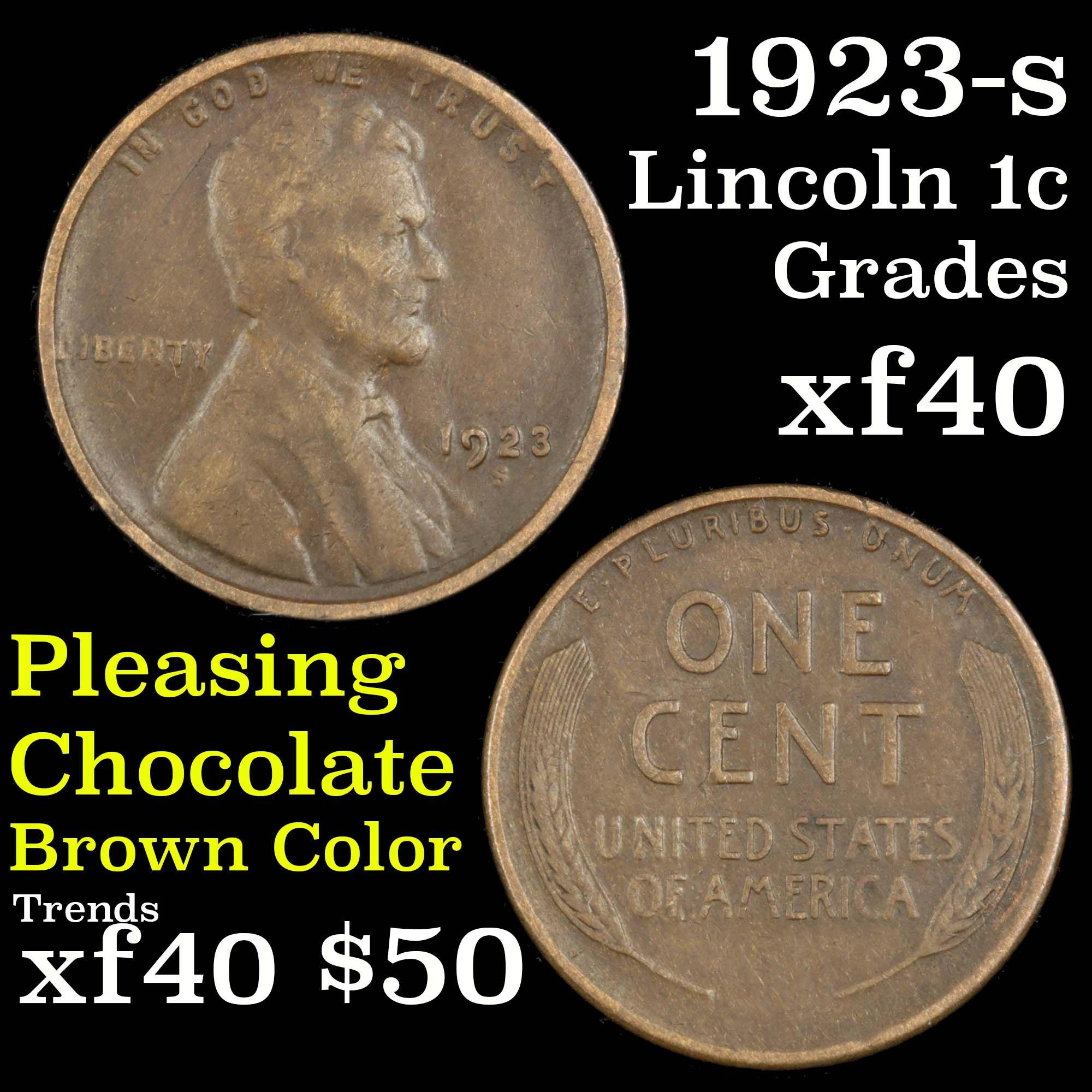 1923-s Lincoln Cent 1c Grades xf