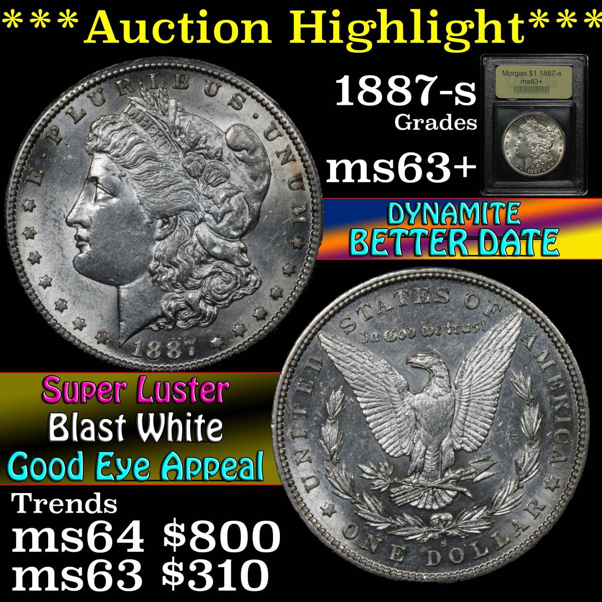 ***Auction Highlight*** 1887-s Morgan Dollar $1 Graded Select+ Unc by USCG (fc)