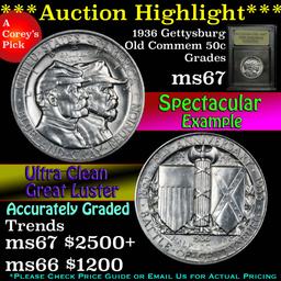 ***Auction Highlight*** 1936 Gettysburg Old Commem Half Dollar 50c Graded GEM++ Unc by USCG (fc)