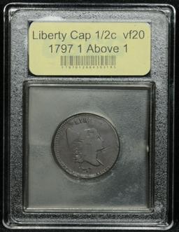 ***Auction Highlight*** 1797 1 Above 1 Liberty Cap Half Cent 1/2c Graded vf, very fine by USCG (fc)