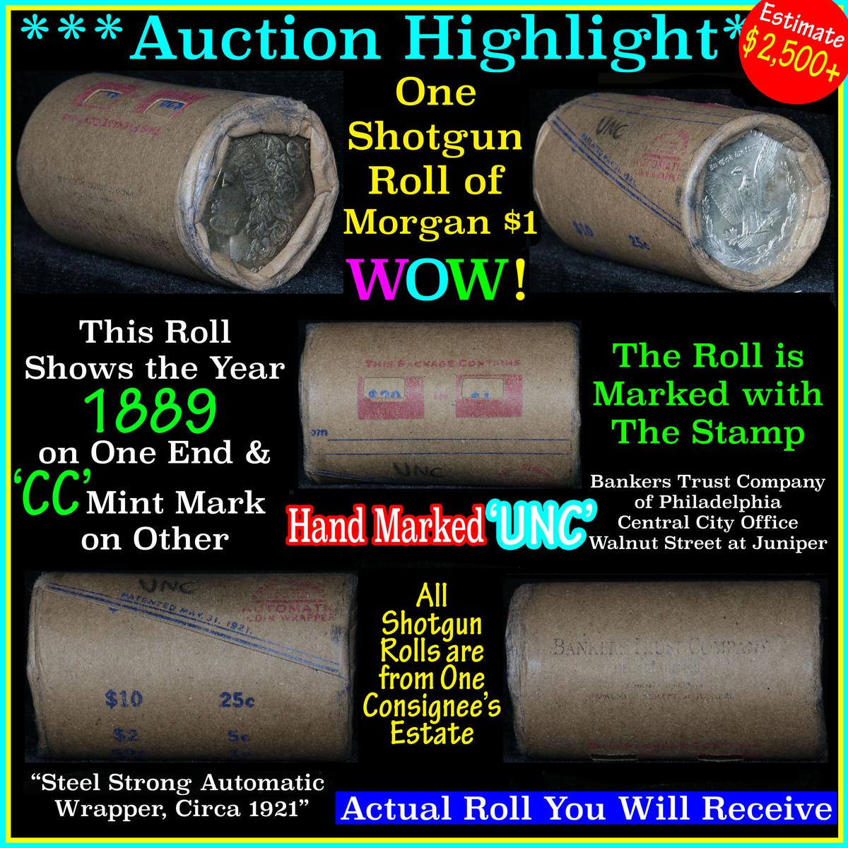 *Auction Highlight* Incredible Find, Unc Morgan $1 Shotgun Roll 1889 one end/cc mint other end (fc)