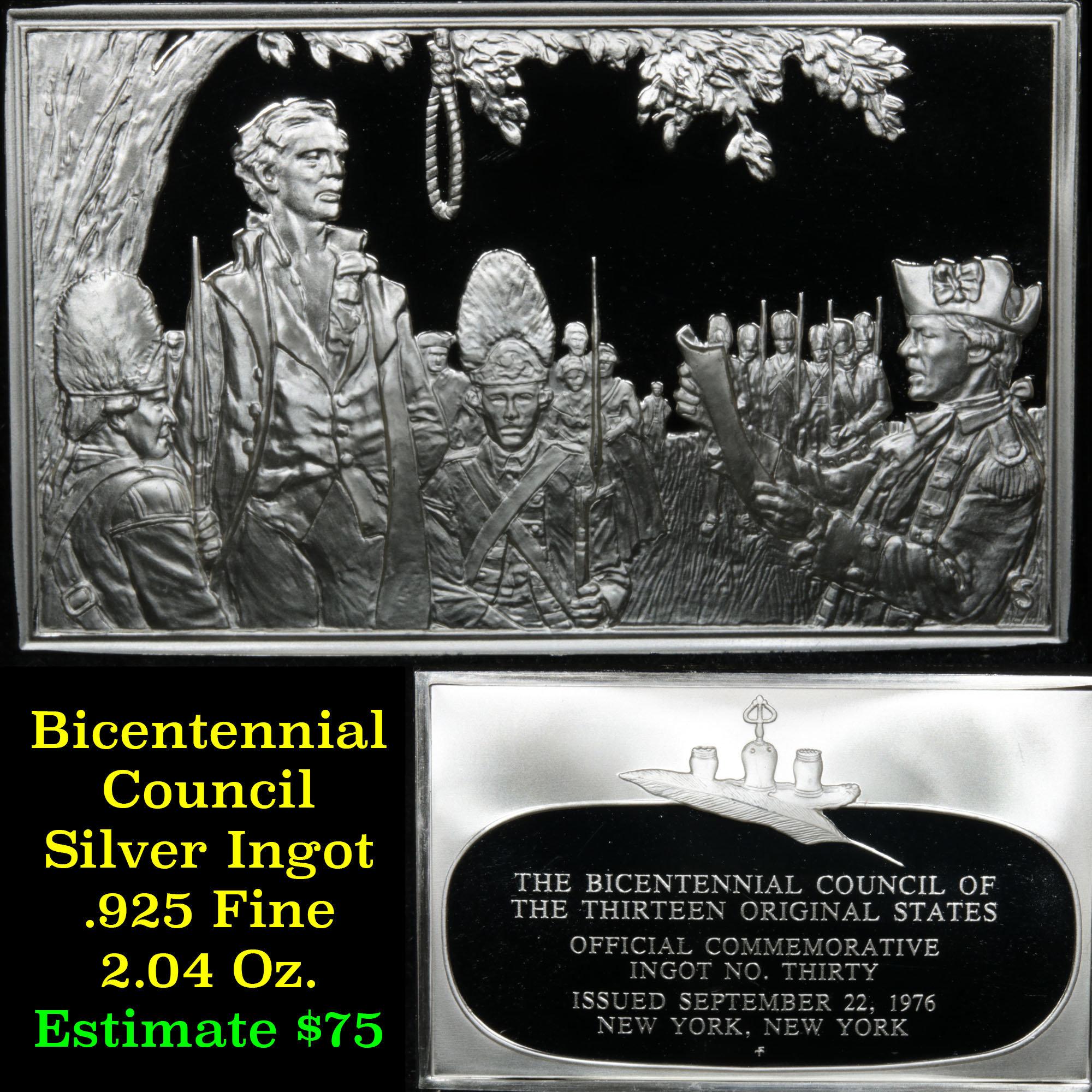 Bicentennial Council 13 orig States Ingot #30, Execution Of Nathan Hale - 1.84 oz sterling silver