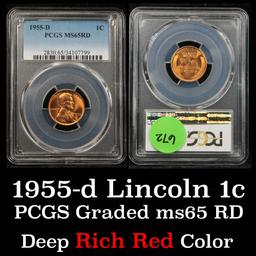 PCGS 1955-d Lincoln Cent 1c Graded ms65 RD By PCGS
