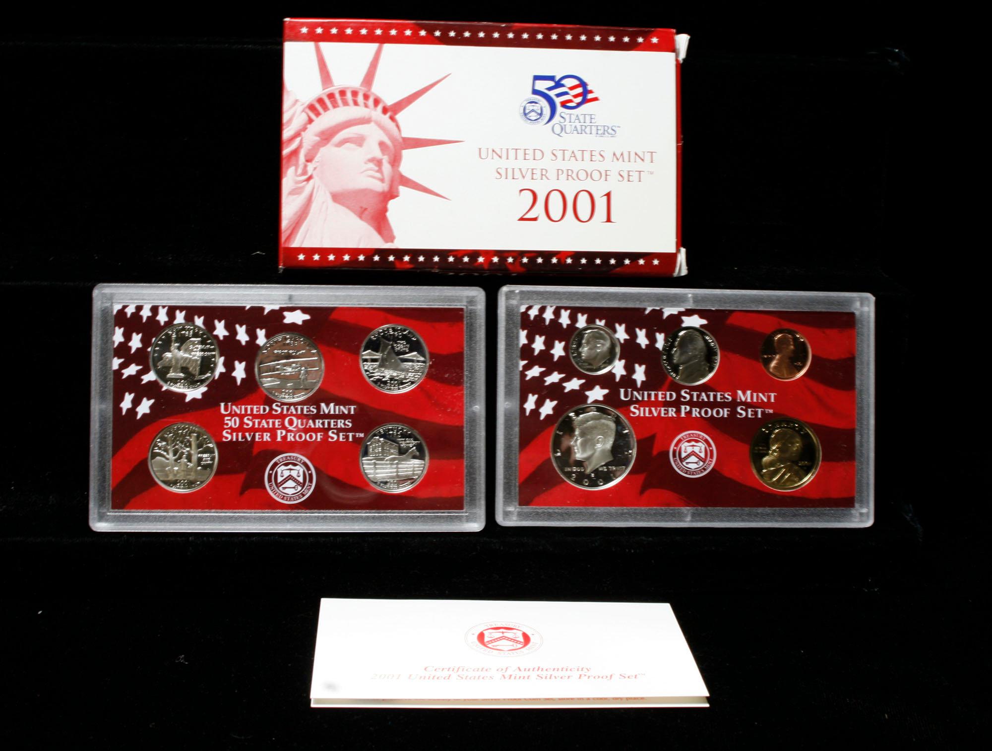 2001 United States Mint Silver Proof Set - 11 pc set, about 1 1/2 ounces of pure silver