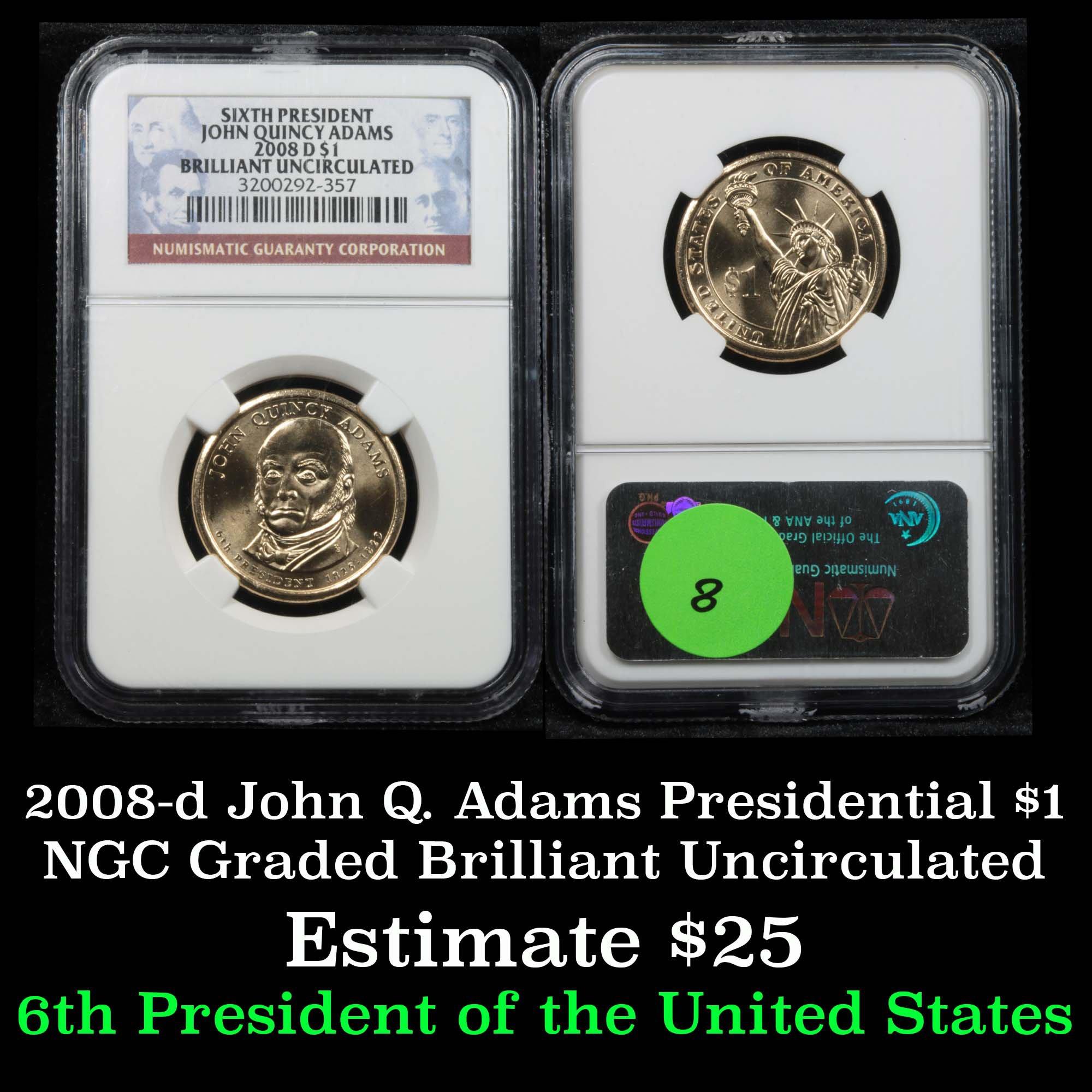 NGC 2008 John Quincy Adams Presidential $1 Graded  Brilliant UNC By NGC