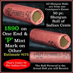 Indian Cent Roll, 1890 on one end  Grades Above Avg Circ
