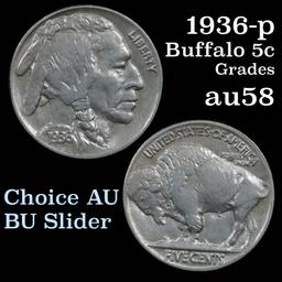 1936-p Buffalo Nickel 5c Grades Choice AU/BU Slider