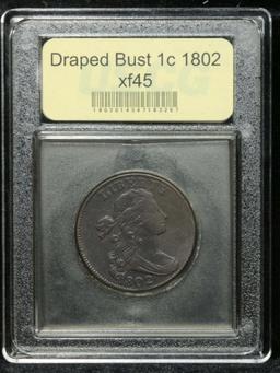 ***Auction Highlight*** 1802 w/stems Draped Bust Large Cent 1c Graded xf+ by USCG (fc)