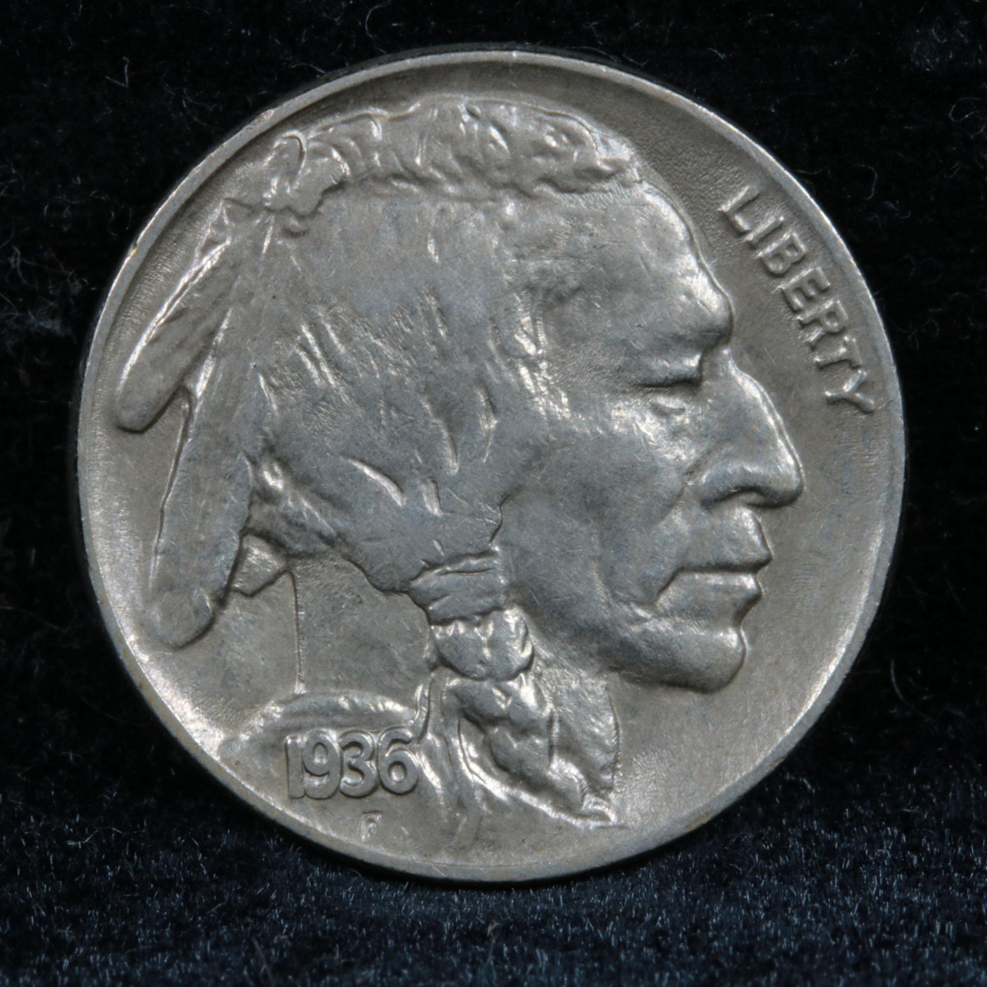 1936-p Buffalo Nickel 5c Grades Choice AU/BU Slider