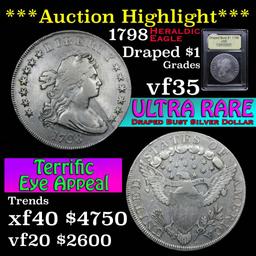 ***Auction Highlight*** 1798 Heraldic Eagle Draped Bust Dollar $1 Graded vf++ by USCG (fc)