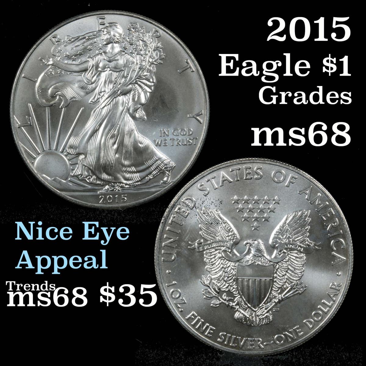 2015 Silver Eagle Dollar $1 Grades GEM+++ Unc