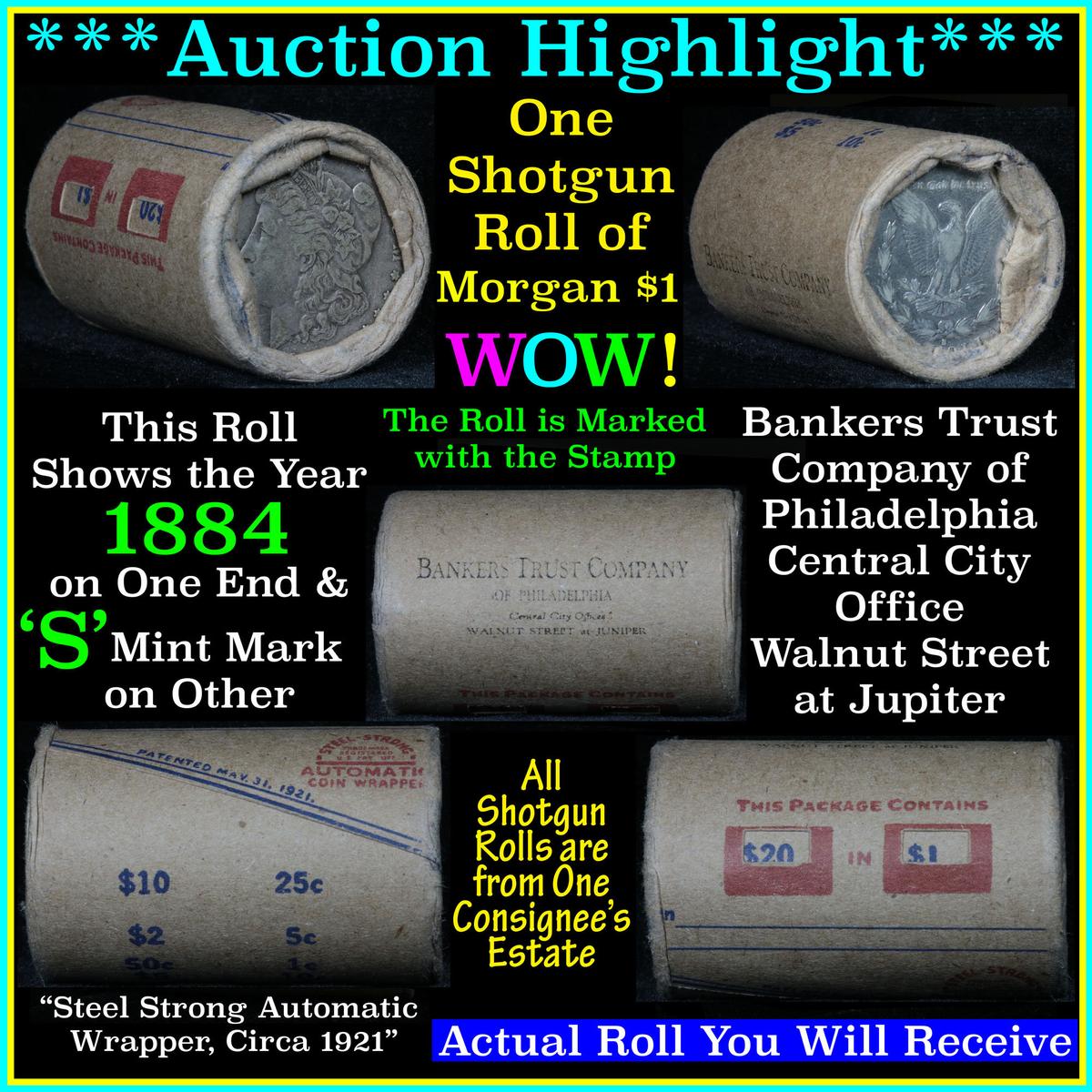 ***Auction Highlight*** Morgan dollar roll ends 1884 & 's', Better than average circ (fc)