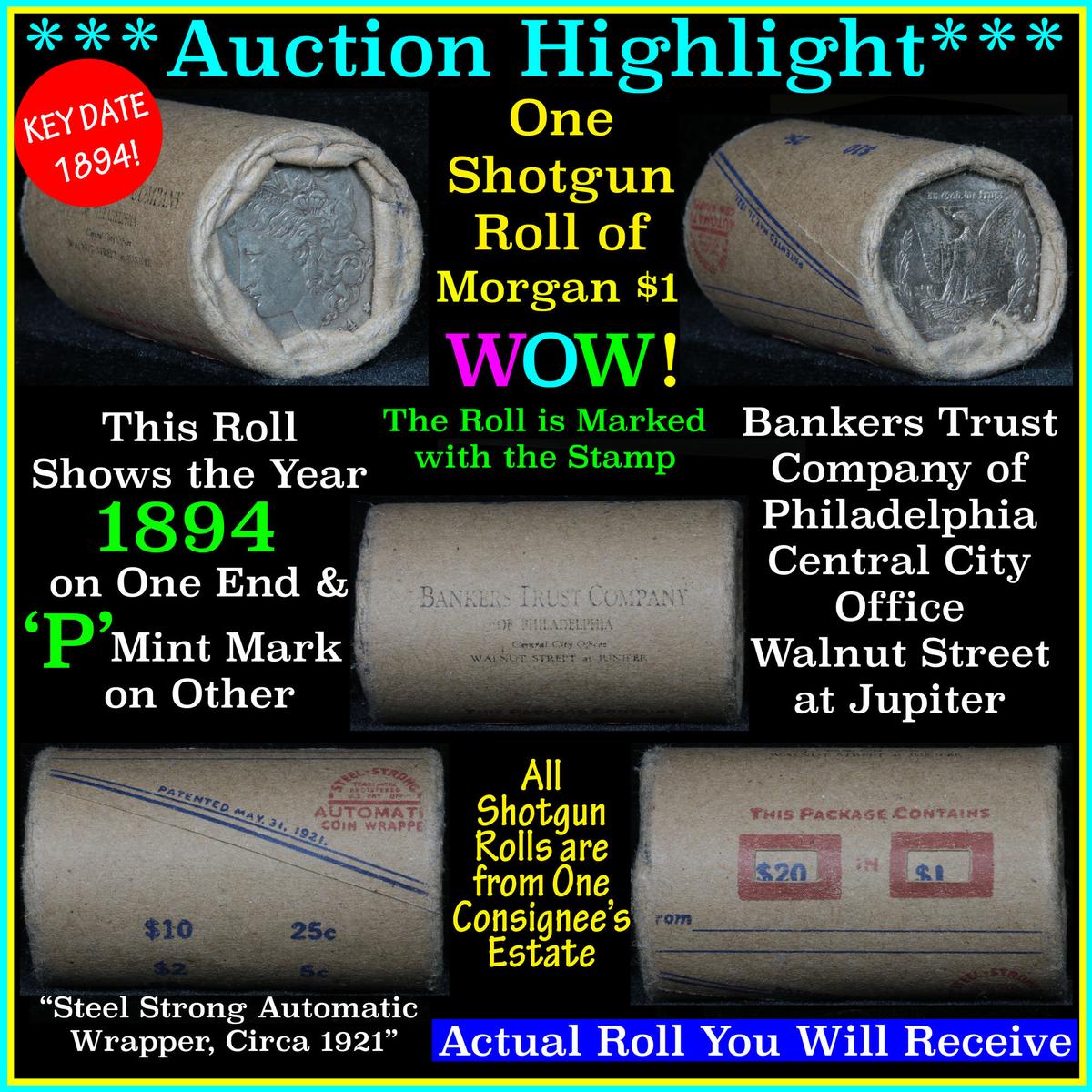 ***Auction Highlight*** Morgan dollar roll ends 1894 & 'p', XF/AU roll (fc)