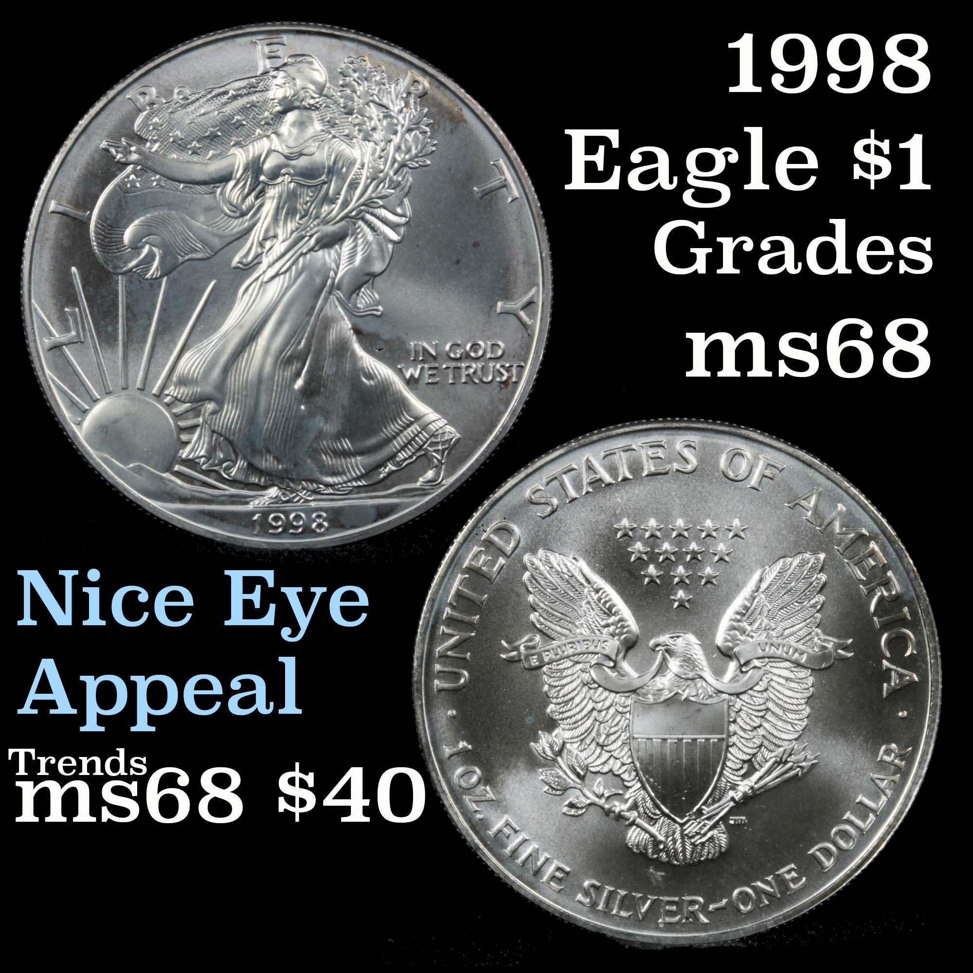 1998 Silver Eagle Dollar $1 Grades GEM+++ Unc