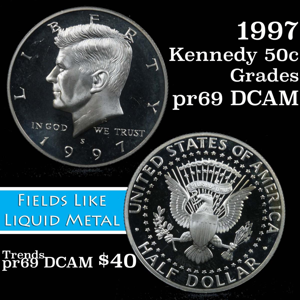 1997-s Proof Silver Kennedy Half Dollar 50c Grades GEM++ Proof Deep Cameo
