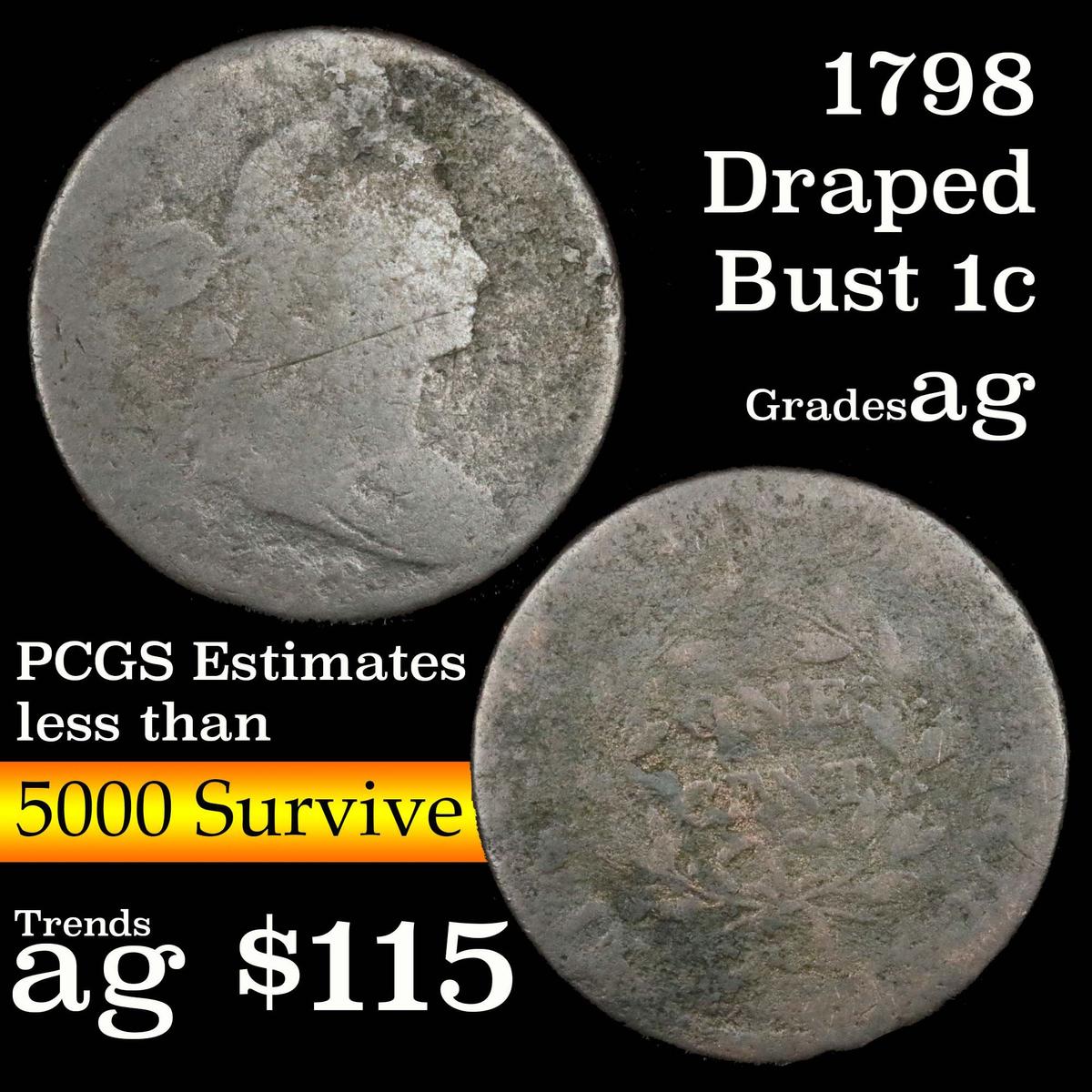 1798 Draped Bust Large Cent 1c Grades AG