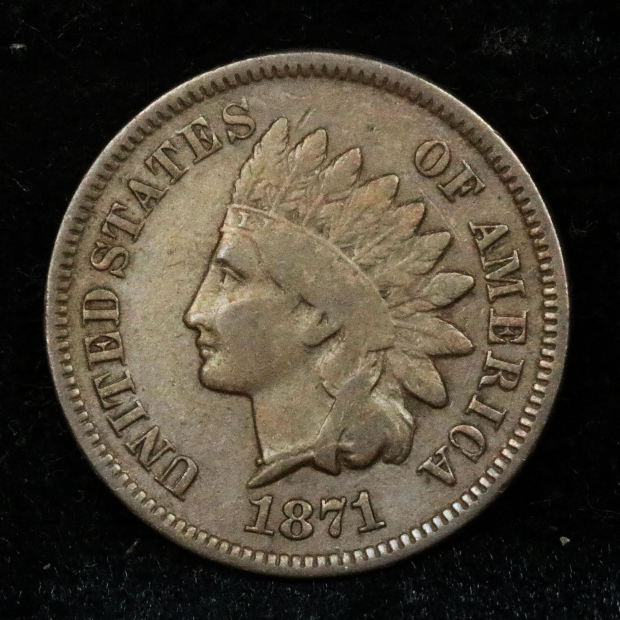 1871 Indian Cent 1c Grades vf++