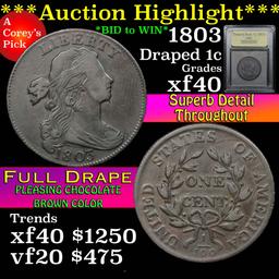 ***Auction Highlight*** 1803 Draped Bust Large Cent 1c Graded xf By USCG (fc)