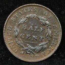 1825 Classic Head half cent 1/2c Grades Choice AU/BU Slider