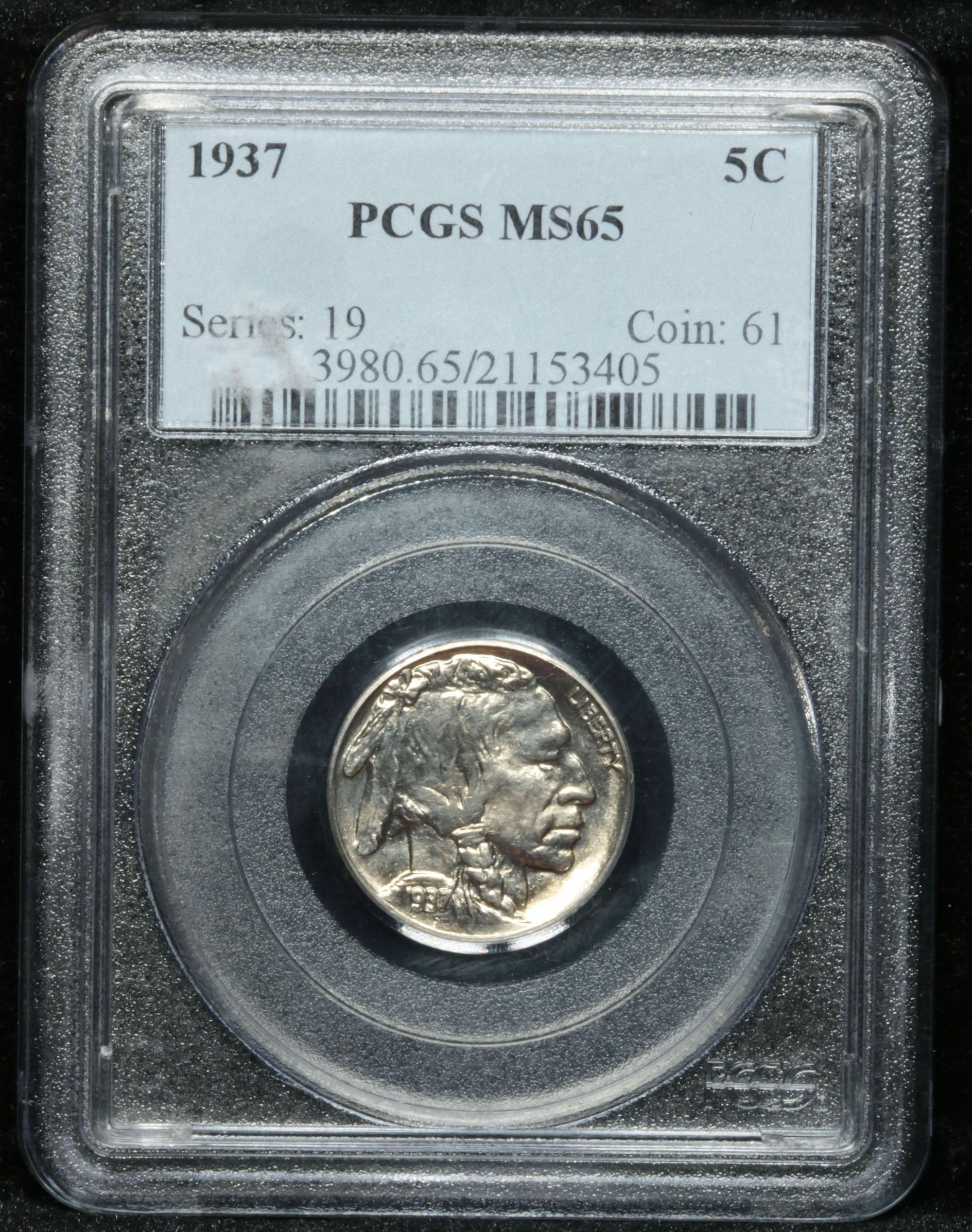 PCGS 1937-p Buffalo Nickel 5c Graded ms65 By PCGS