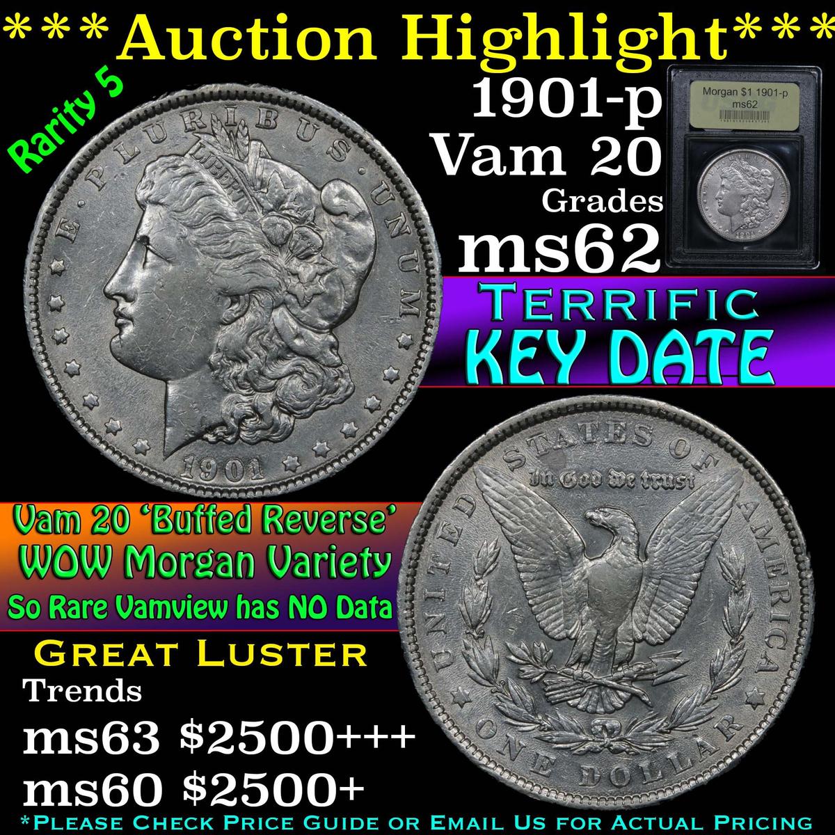 ***Auction Highlight*** 1901-p Morgan Dollar $1 Graded Select Unc By USCG (fc)