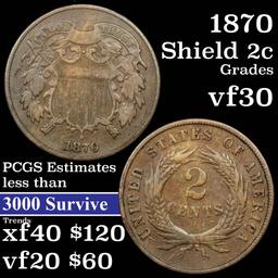 1870 2 Cent Piece 2c Grades vf++