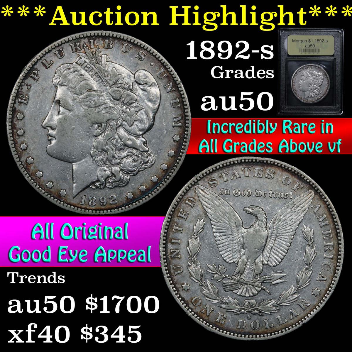***Auction Highlight*** 1892-s Morgan Dollar $1 Graded AU, Almost Unc By USCG (fc)