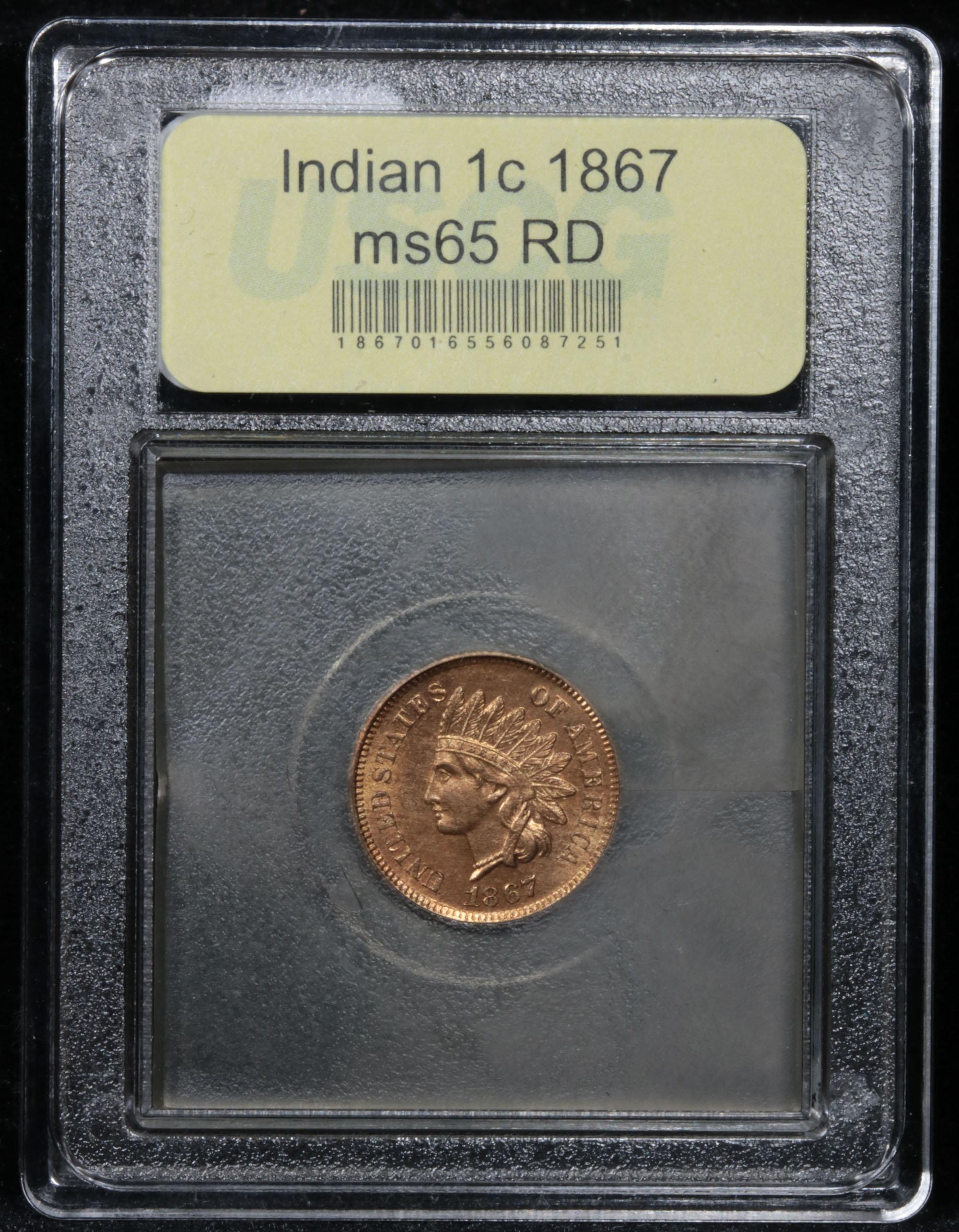 ***Auction Highlight*** 1867 Indian Cent 1c Graded GEM Unc RD By USCG (fc)