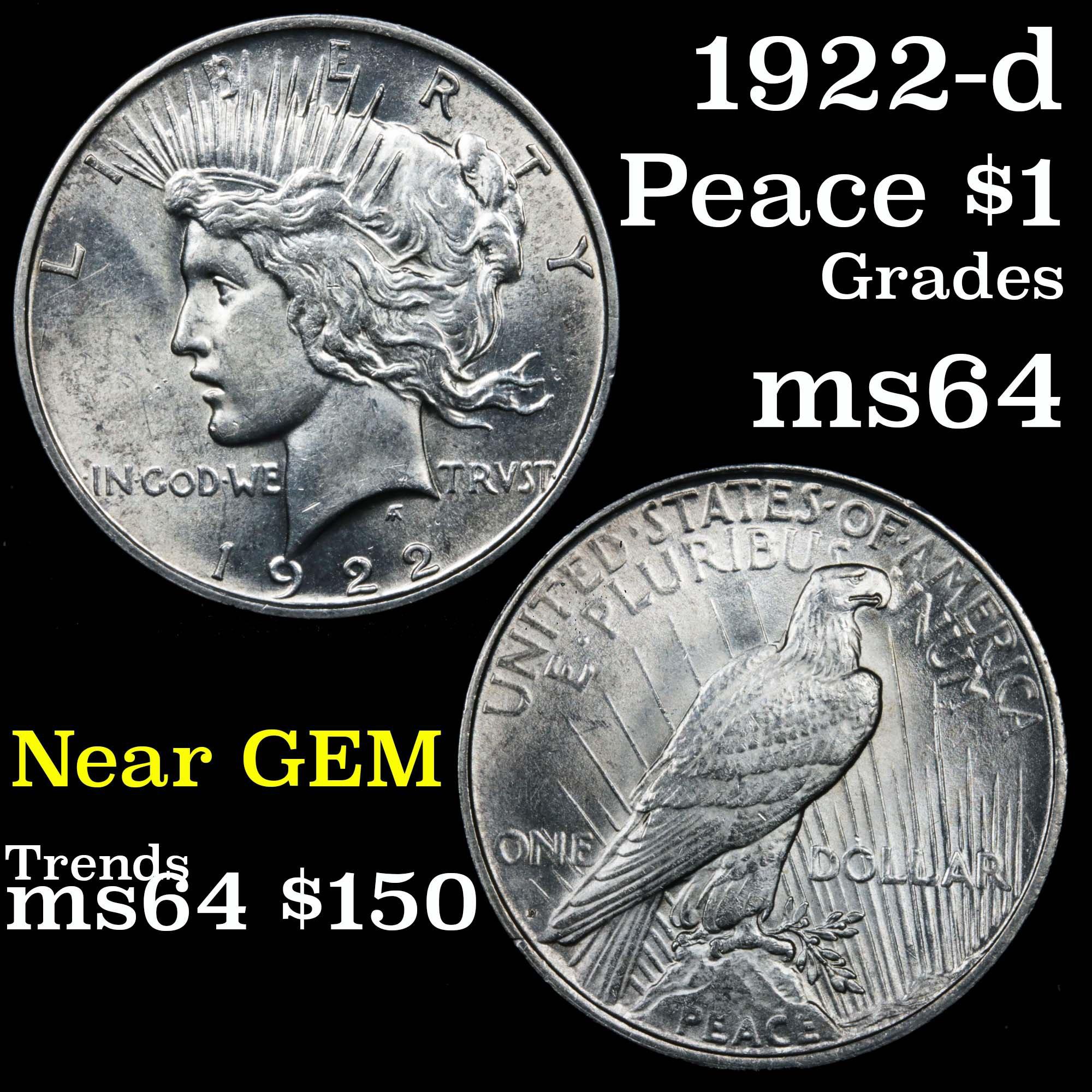 1922-d Peace Dollar $1 Grades Choice Unc