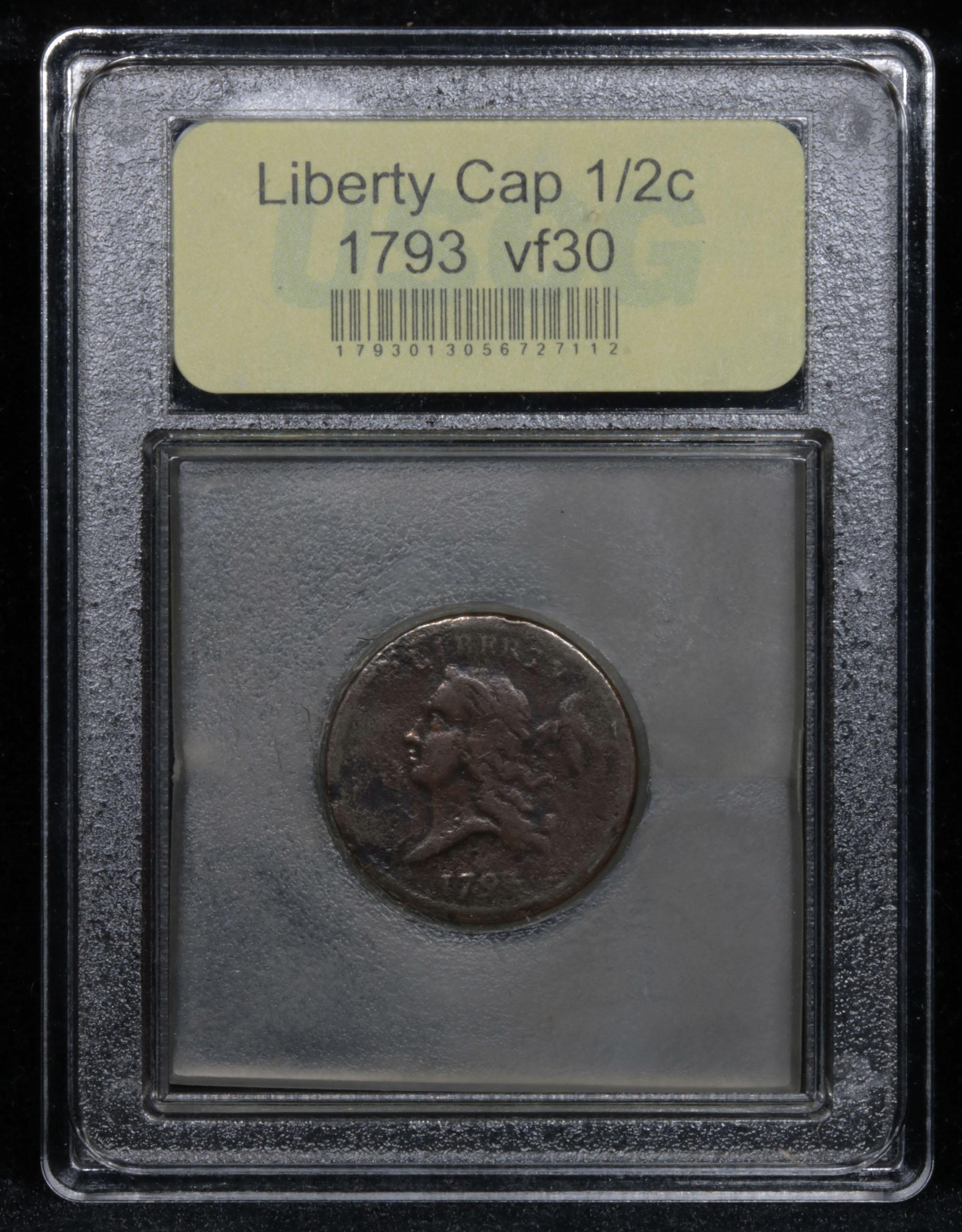 ***Auction Highlight*** 1793 Left Facing Liberty Cap Half Cent 1/2c Graded vf++ By USCG (fc)