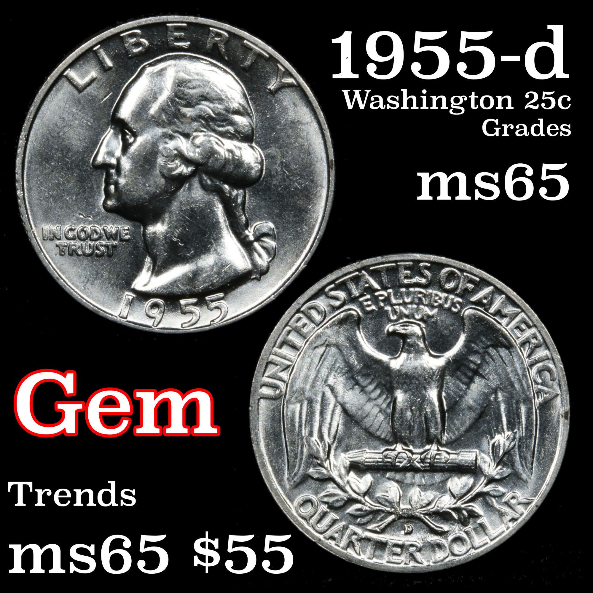 1955-d Washington Quarter 25c Grades GEM Unc