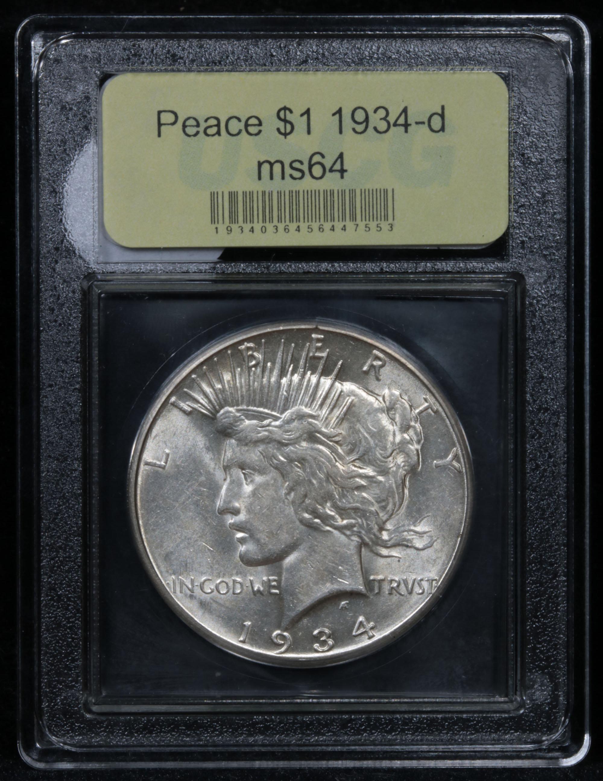 ***Auction Highlight*** 1934-d Peace Dollar $1 Graded Choice Unc By USCG (fc)