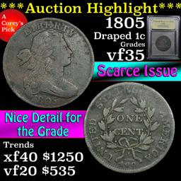 ***Auction Highlight*** 1805 Draped Bust Large Cent 1c Graded vf++ By USCG (fc)