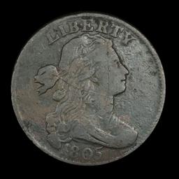 ***Auction Highlight*** 1805 Draped Bust Large Cent 1c Graded vf++ By USCG (fc)