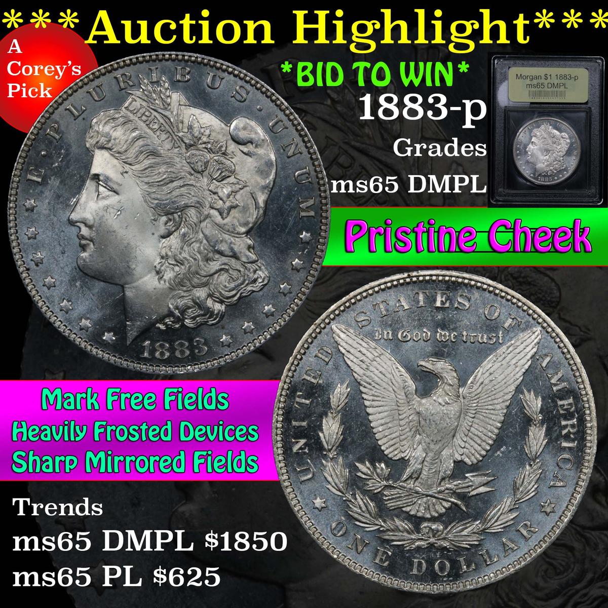 ***Auction Highlight*** 1883-p Morgan Dollar $1 Graded GEM Unc DMPL By USCG (fc)